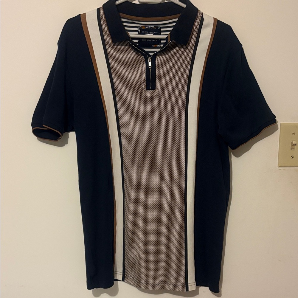 Denim & Flower Classic Navy and Brown Polo Shirt Men’s M Like New